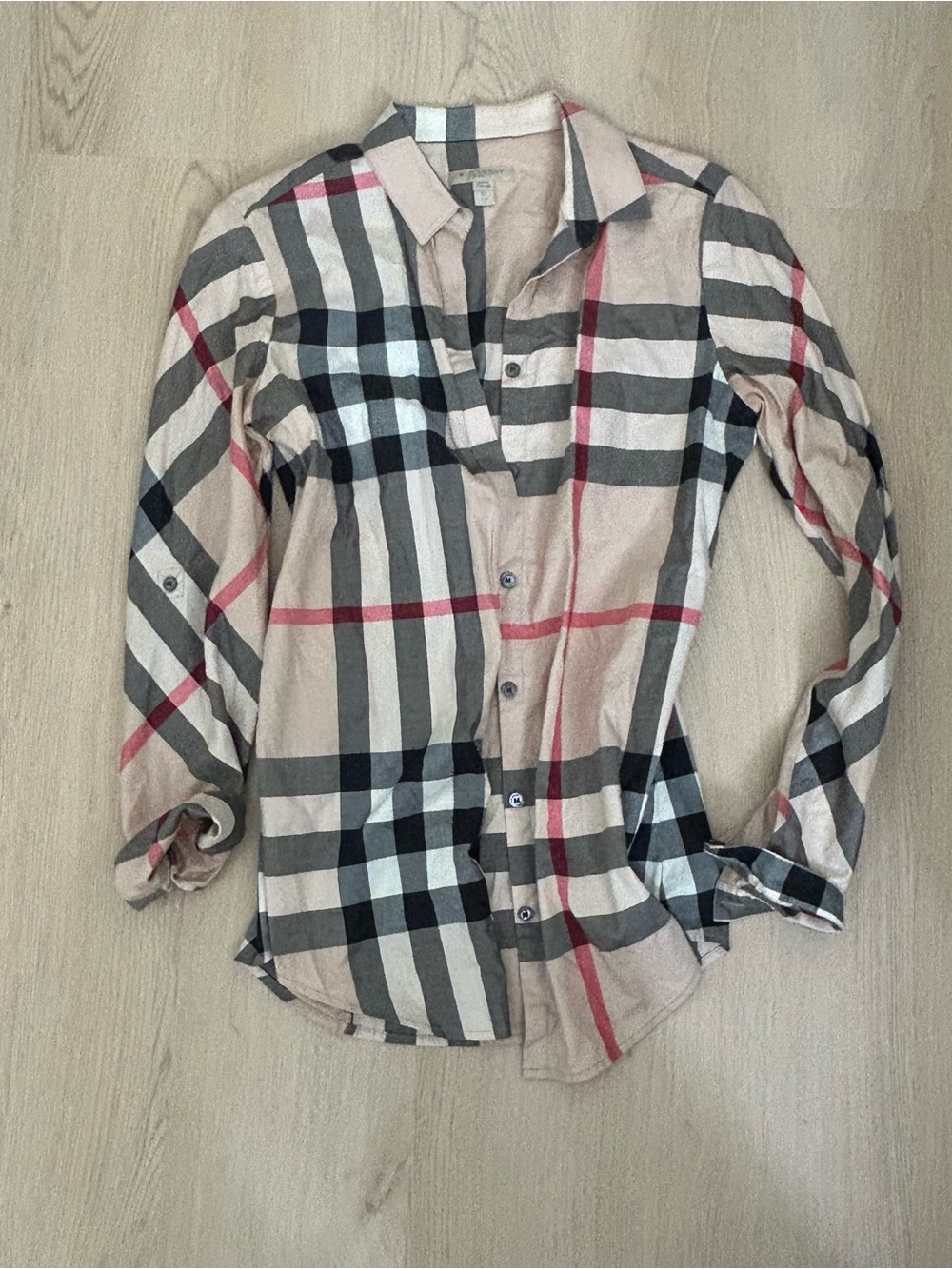 Burberry Brit Beige Black and Red Plaid Button-Down Shirt